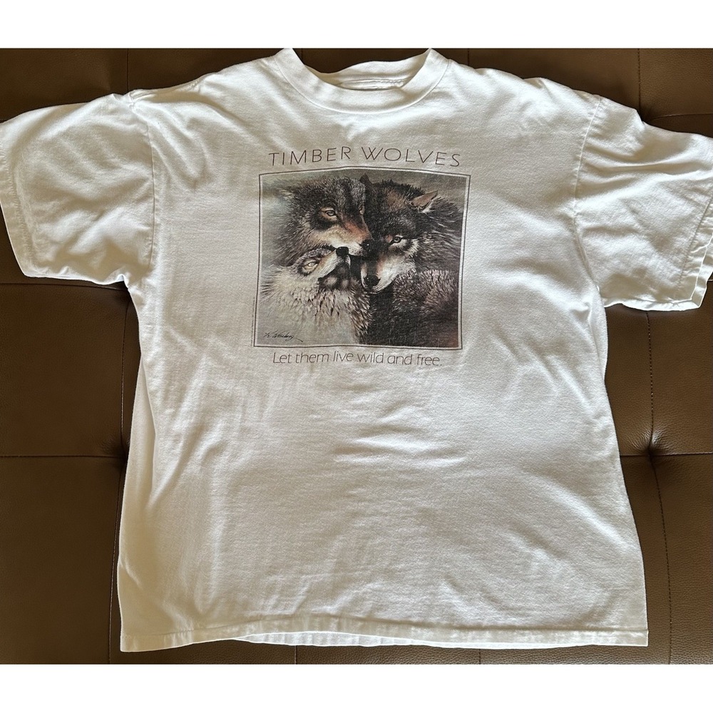 90's Timberwolves Let Them Be Free Art Tee Shirt Single Stitch Unisex XL